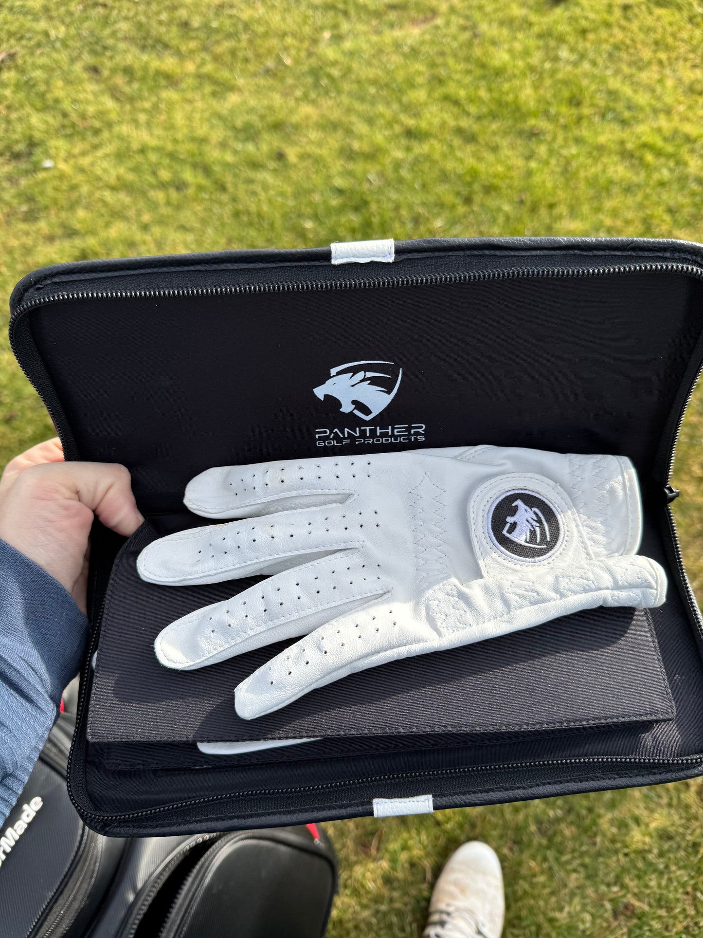 Golf Glove Caddie & 3 Pearl White Premium Cabretta Leather Panther Golf Gloves