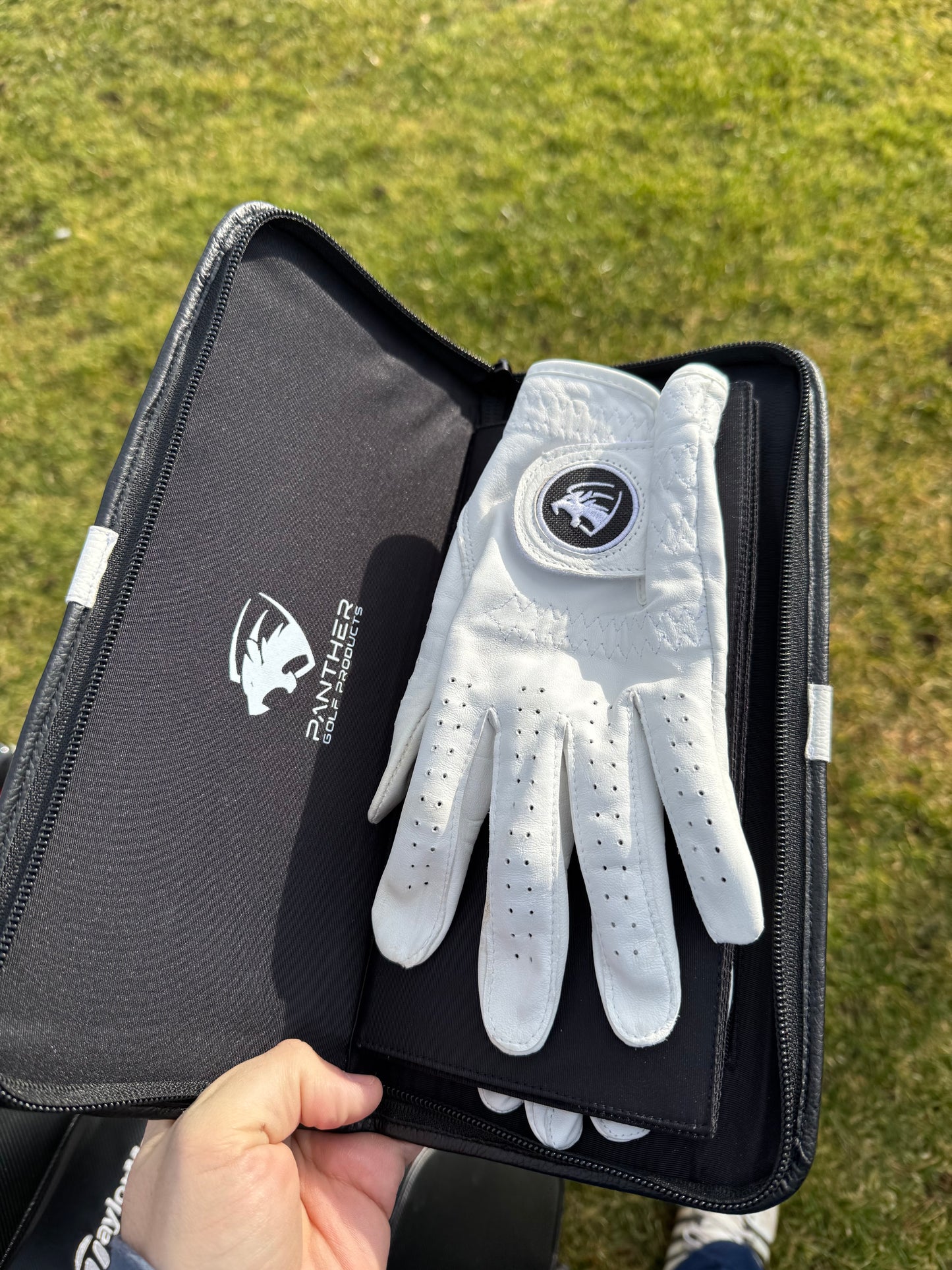 Golf Glove Caddie & 3 Pearl White Premium Cabretta Leather Panther Golf Gloves