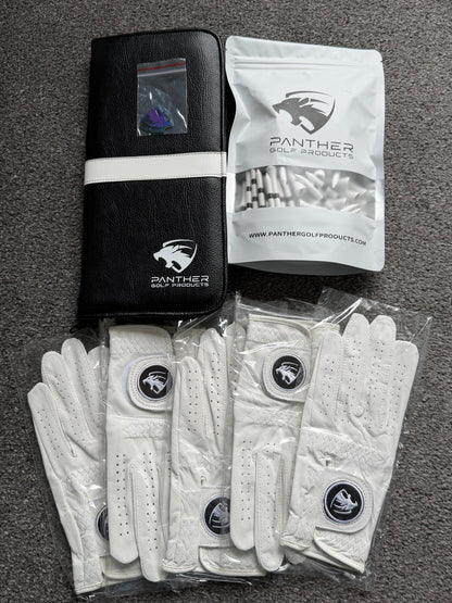 Golf Glove Caddie & 5 Panther Gloves And 1 Bag Of Tees And A Random Ball Marker