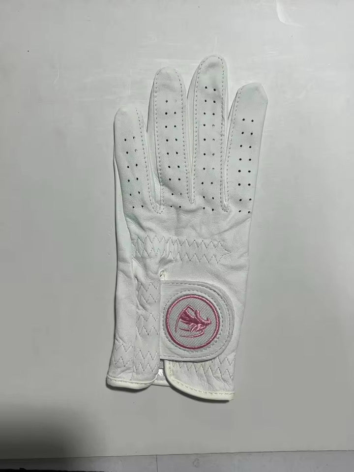 Womans Pearl White & Pink Premium Cabretta Leather Panther Golf Glove