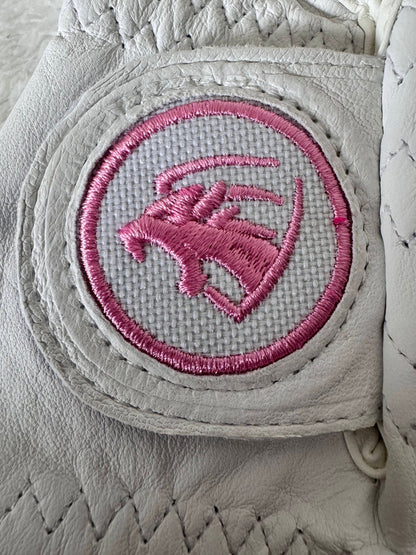 Womans Pearl White & Pink Premium Cabretta Leather Panther Golf Glove