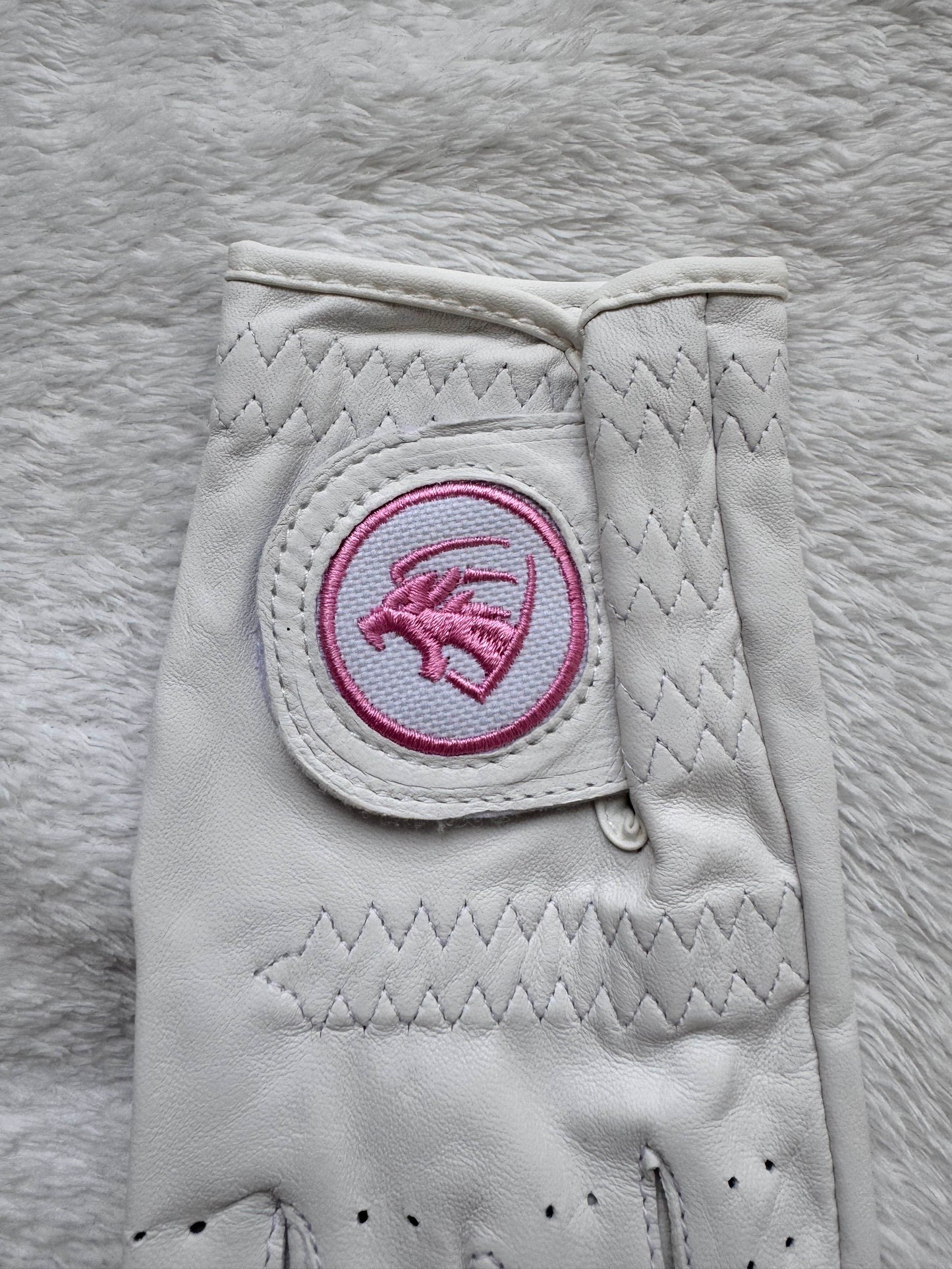 Womans Pearl White & Pink Premium Cabretta Leather Panther Golf Glove